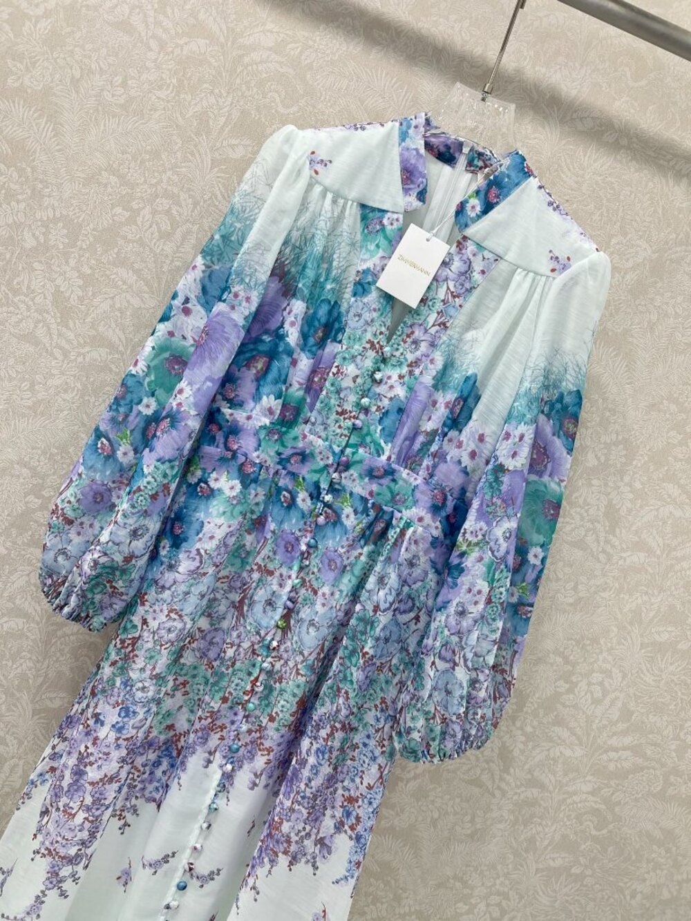 Zimmermann Light Mint Green Watercolor Floral Long Dress - Picture 4 of 9